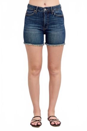 Judy Blue High Waist Tummy Control Fray Hem & Shield Back Pocket Shorts In Blue