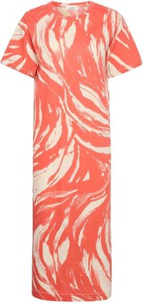 Soaked In Luxury Koraal Wave Jurk met Korte Mouwen - Dames - Maxi kleedjes - Rood - XS - Kleedjes