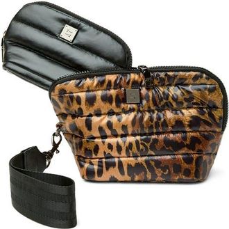 Think Royln Double Stash Set of 2 Zip-Top Travel Pouches in Leopard/Pearl Black at Nordstrom
