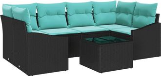 vidaXL Juego De Sof&aacute; 7 Uds. 3-n&uacute;mero De Plazas Negro Y Turquesa Vidaxl