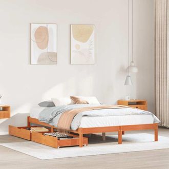 vidaXL Vidaxl Cama Sin Colch&oacute;n Madera Maciza De Pino Marr&oacute;n Cera 120x200 Cm