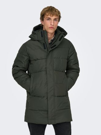 Only & Sons Steppjacke ONLY & SONS ONSCARL LIFE LONG QUILTED COAT NOOS OTW, Herren, Gr. XXL, peat, Web, Obermaterial: 100% Polyester, unifarben, regular fit, Jack