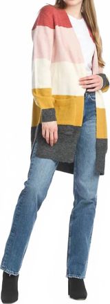 Papillon Striped Lightweight Cardigan With Pockets In Pink