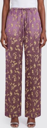 Dries Van Noten Pantaloni palazzo in raso con stampa floreale e coulisse