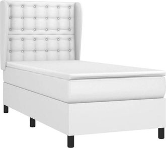 vidaXL Cama Box Spring Con Colch&oacute;n Cuero Sint&eacute;tico Blanco 100x200 Cm Vidaxl