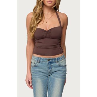 Edikted Anael Ruched Halter Top in Brown at Nordstrom, Size X-Large