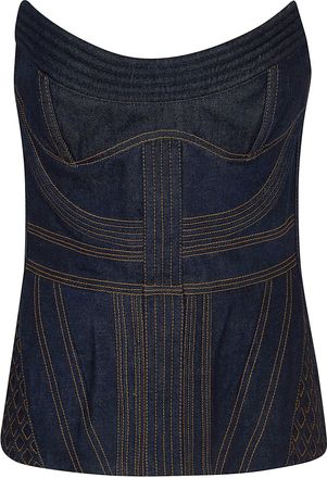 Zimmermann Rebellion Corded Denim Corset with V-Neckline and Exposed Topstitching