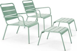 Oviala Lote de 2 sillones reclinables con reposapi&eacute;s de metal verde salvia