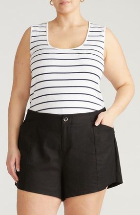Universal Standard Daisy Ribbed Scoop Neck Tank in Nautical Navy Stripe at Nordstrom, Size Xxx-Large