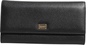 Dolce & Gabbana Black Leather Trifold Logo Plaque Card Holder Womens Wallet