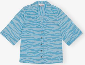 Ganni Blue Printed Cotton Shirt - Size 34 Organic