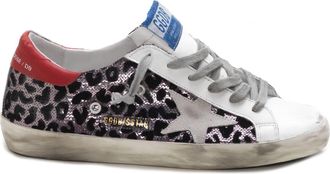 Golden Goose Womens Superstar Leopard Sequin Sneaker In Rose