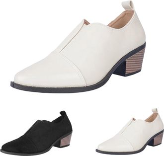 Generic Womens Pull On Ankle Boots Womens Ankle Boots Chunky Heel Pointe Toe Work Boot Low Mid Block Boot Stylish Outdoor Booties Smart Party Booties Casual L