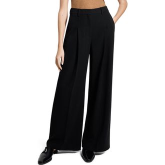Theory Pleated High Rise Wide Leg Pants in Black at Nordstrom, Size 14