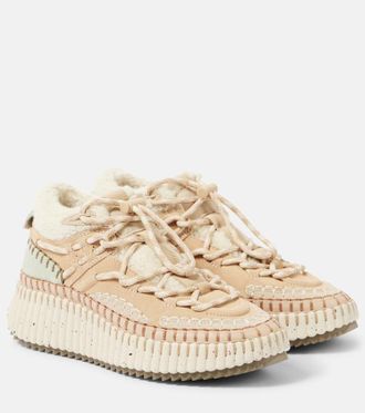 スニーカー CHLOE CHLOE KICK CINNAMON BROWN SNEAKERS IN SUEDE Chloé Kick leather-trimmed high-top sneakers in brown