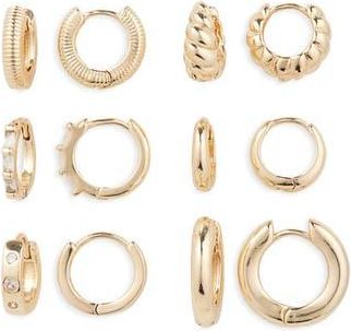 Nordstrom Rack Set of 6 Assorted Huggie Hoop Earrings in Clear- Gold at Nordstrom Rack