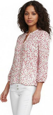 Lands End Lightweight Jersey Button Pintuck Top in White Floral Strawberries at Nordstrom, Size Small
