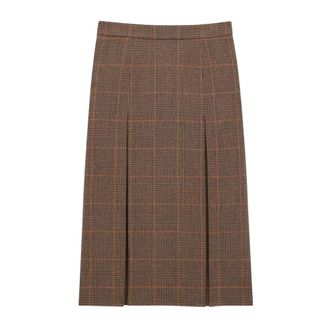 Saint Laurent Midi Skirts, female, Brown, Size: M Midi Skirt in Prince of Wales Wool and Cashmere