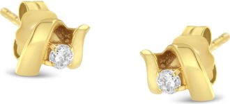 House of Brilliance 10K Gold 1/10 Cttw Diamond Espira Swirls Solitaire Push Back Stud Earrings in Yellow at Nordstrom