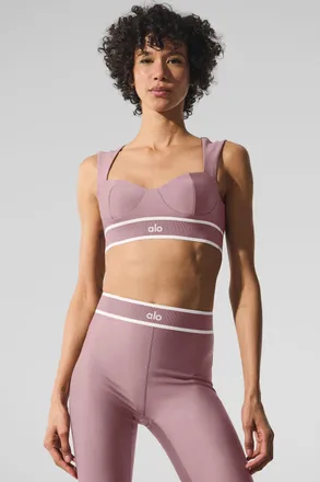 Alo | Airlift Alignment Bra in Smoky Quartz/White Brown, Size: Medium