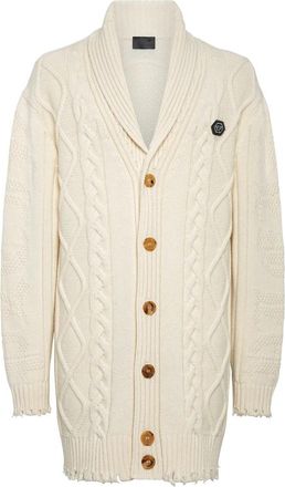 Philipp Plein Cardigan Skull & Bones - Heren - Vesten - Wit - 2XL - Wol - Truien & Vesten