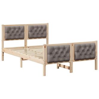 vidaXL Bed Frame with Headboard Taupe 135 x 190 cm Solid Pine Wood vidaXL