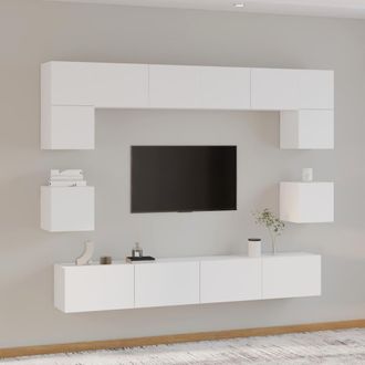 vidaXL Set De Muebles Para Tv 8 Piezas Madera Contrachapada Blanco Vidaxl