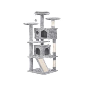 Yaheetech Albero Tiragraffi per Gatti Cuccia Gatto con Casetta Cesto Trespolo Multilivello Palestra Castello Gioco Altezza 144.5 cm Chiaro Grigio - Yaheetech
