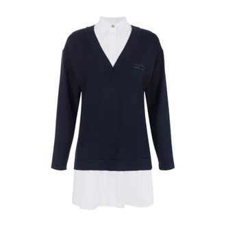 Elisabetta Franchi Short Dresses, female, Blue, Size: XS Embroidered Logo Button Dress