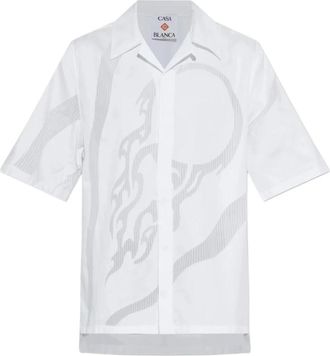 Casablanca Art Of The Serve Fil Coupe Short Sleeve Shirt - Heren - Korte mouwen Overhemden - Wit - XL - Katoen - Overhemden