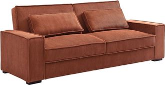 Vente-Unique Sof&aacute; cama de 3 plazas de pana color terracota FINORO