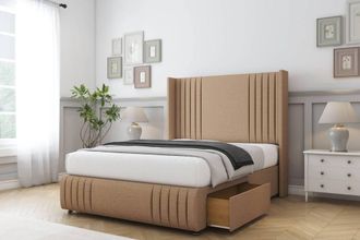 Sloomy Camden Dumfries Divan Set 2 Drawers-54 Wingback-Footboard in Light Brown | Size: Small Double