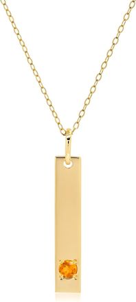 MAX + STONE 14k Yellow or White Gold Bar Pendant Necklace with 3mm Small Round Gemstone