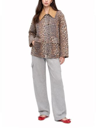 Ganni Leopard Print Hemp & Organic Cotton Jacket - Brown