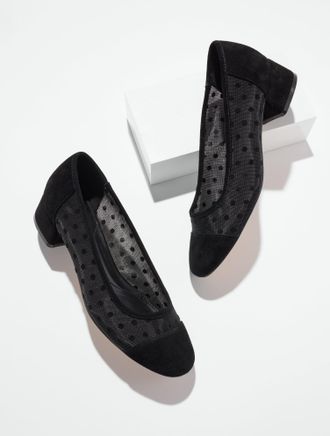 Talbots Winona Mesh Dot Block Heel Pumps - Black - 10 1/2 M Talbots
