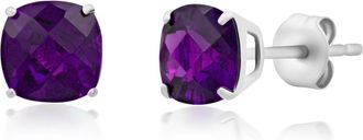 MAX + STONE 925 Sterling Silver 6mm Cushion Cut Gemstone Stud Earrings