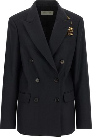 Dries Van Noten Blue Embellished Peaked Lapel Blazer