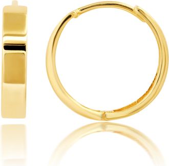 MAX + STONE 14K Yellow Gold 14mm Flat Style Huggie Hoop Earrings with Hidden Post Hinged Closure