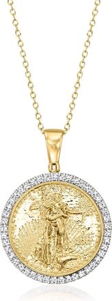 Ross-Simons Diamond Replica Liberty Coin Pendant Necklace in 18kt Gold Over Sterling