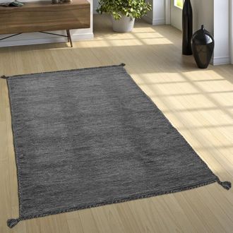Paco Home Paco Home - Alfombra Dise&ntilde;o Kilim Tejida A Mano 100% Algod&oacute;n Moderna Jaspeada Gris 160x220 Cm