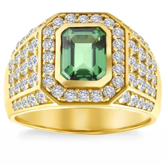 Pompeii3 4 1/2Ct Emerald & Diamond Mens Ring 10k Yellow Gold Lab Grown