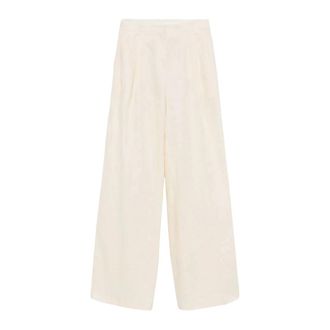 Semicouture Broeken, Dames, Beige, XS, Linnen, Wijde Linnen Broek