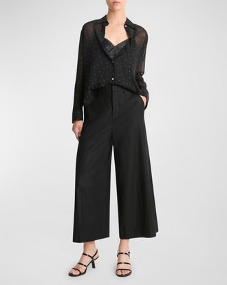 Vince Sheer Dot Blouse with Lace Trim Cami