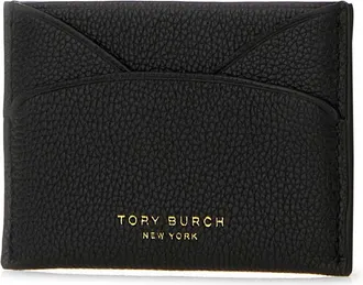 Tory Burch Womens Flat Card Case Black Leather Wallet
