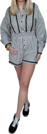 Merci Stripe Collared Neck Romper In Black/white