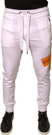 Dolce & Gabbana Mens Logo Patch Slim Fit Joggers - White Cotton - Size EU 44 (Mens)