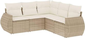 vidaXL Juego De Sof&aacute;s Jard&iacute;n Con Cojines 5 Pzas Rat&aacute;n Sint&eacute;tico Beige Vidaxl