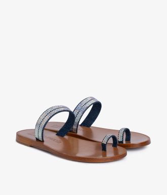 Haikure Flat sandal in denim and crystal | Zarina |