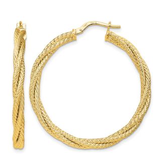 Diamond2Deal 14K Yellow Gold Polished Twisted Textured Hoop Earrings