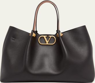 Valentino Garavani Medium Pleated Rockstud Leather Tote Bag